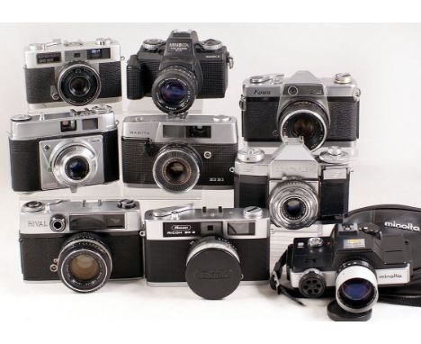 9 35mm & 110 Cameras. 9 cameras to include Mamiya BB; Rival with CRF; Kodak Rettenette (shutter not cocking); Kowa 35 (shutte