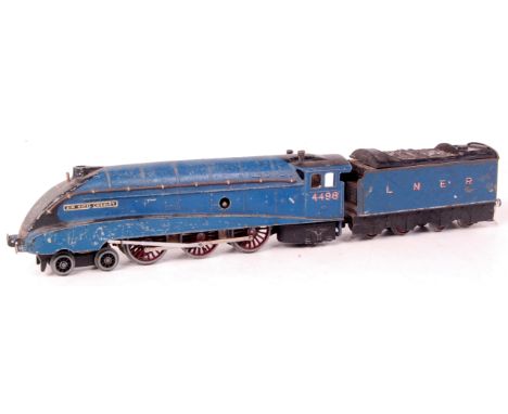 Hornby Dublo Pre-War LNER Blue clockwork 'Sir Nigel Gresley' engine and tender, No.4498, play worn but still good for age (G)