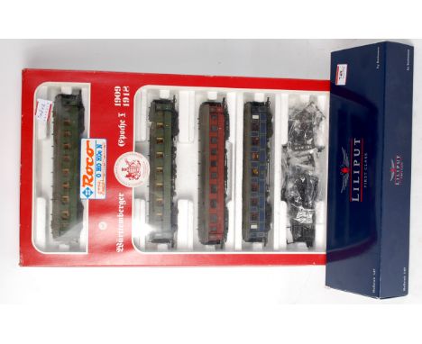 A Liliput H0 No. L104000, a 4-6-2 engine and tender Bauen green/red with instructions (M-BM) together with a rake of 5 Wurtte
