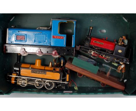 A tray of scratch built finescale items including blue 0-6-0 electric diesel shunter 'Jackson', red/black 0-4-0 electric 'Lla