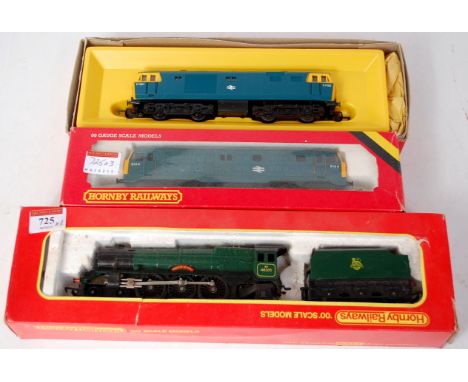 Boxed Hornby R053 green Princess engine and tender simple lining to engine only (G-BF), R084 class 29 diesel locomotive (G-BG