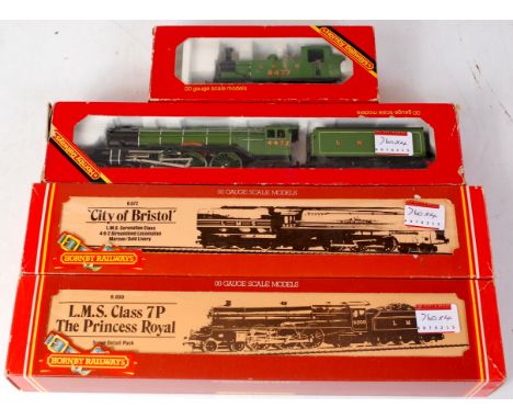 Hornby R050 LMS 'Princess Royal' engine and tender (G-BG), R072 streamlined 'City of Bristol' red/gold (G-BG), R855 LNER gree