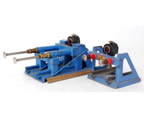 Hornby 1933-9 No. 1E buffer stop and a No. 2E buffer stop - both lighter blue (G)