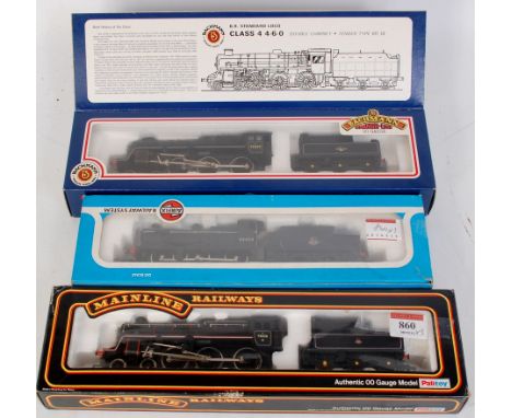 A Bachmann 31-103 BR standard class 4 engine and tender, double chimney No. 75020 (NM-BNM), a similar single chimney by Mainl
