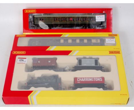 A Hornby Railroad R2670 train pack, freelance 0-4-0 tank engine GWR 104 and 3 wagons (M-BM), Railroad R4313 Pullman Brake Car