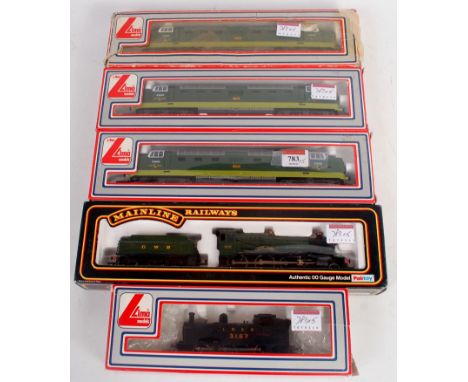 3 Lima Deltic diesel locomotives, all BR green 'Meld' (G-BFG), LNER 0-6-0 tank engine 3157 (G-BG) and a Mainline GWR 'Hinton 
