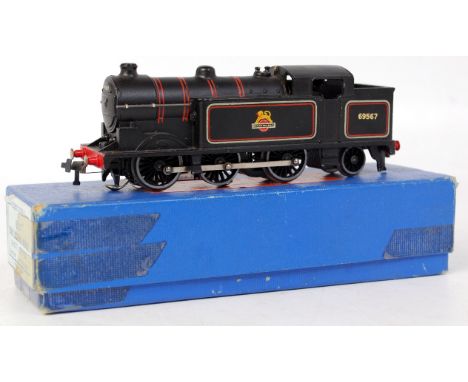 A Hornby Dublo 3-rail EDL17 tank locomotive BR lined black 69567 with instructions and test ticket, box base has tape repairs