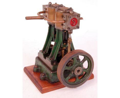 Stuart Turner D10 Stationary Engine comprising of twin cylinders, suspended on A frame suppoorts, with slip eccentric, slide 