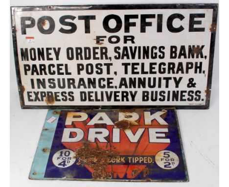 Enamel sign Post Office and list of services 'Chromo Wolverhampton' would benefit from cleaning, some losses around edges, a 