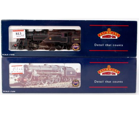 A Bachmann 32-352 BR standard class 4MT tank engine lined black No. 80032 (NM-BG) together with 32-502 BR standard class 5MT,