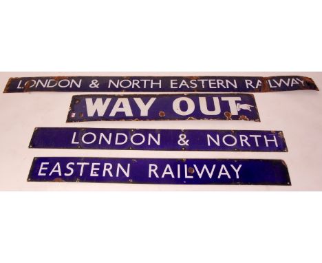Collection of LNER enamel railway signs, ex-Halesworth station, to include Halesworth a light there for Southwold, another ex