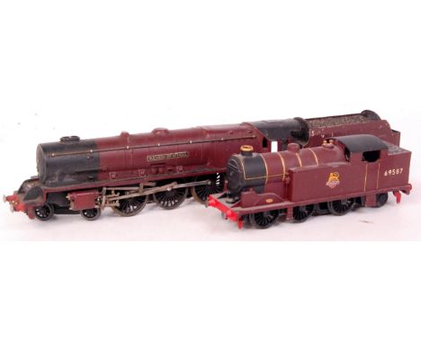 Hornby Dublo Duchess of Atholl engine and tender, and a repainted maroon 0-6-2 tank engine, both with modified pick ups and s