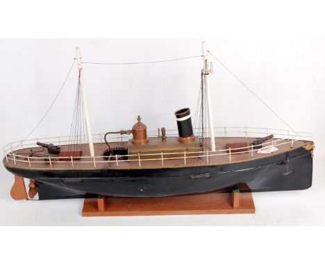 Radiquet and Massiot, pre 1905 28" gunboat, having zinc painted hull, varnished faux plank deck of mahogany, single oscillati