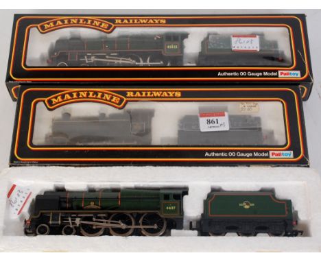 A Mainline BR black Collett engine and  tender G-BG, a BR green rebuilt Patriot Class 'Illustrious' (G-BF), and an unrebuilt 