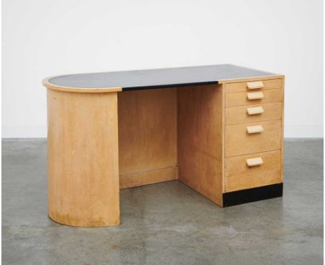Gerald Summers (British 1899-1967) for Makers of Simple Furniture D-END DESK, 1934 retailed by Heal's, birch plywood, white s
