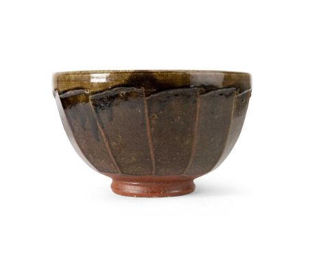 § Richard Batterham (British 1936-2021) Large Footed Bowl stoneware, faceted, dark green glaze running over ironDimensions:23