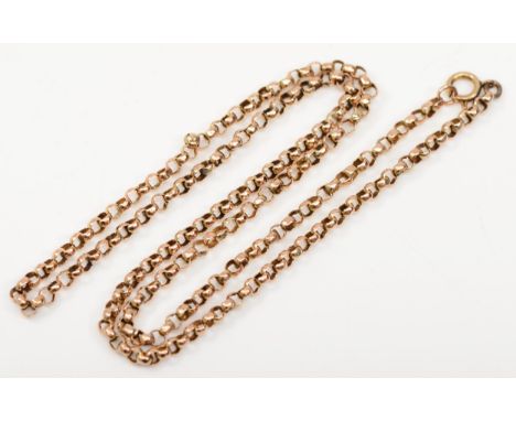 An early 20th century gold belcher chain, unmarked, replacement clasp, 50cm, 7.7gm. 