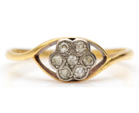An 18ct gold and platinum set eight cut diamond cluster ring, K, 1.5gm. 