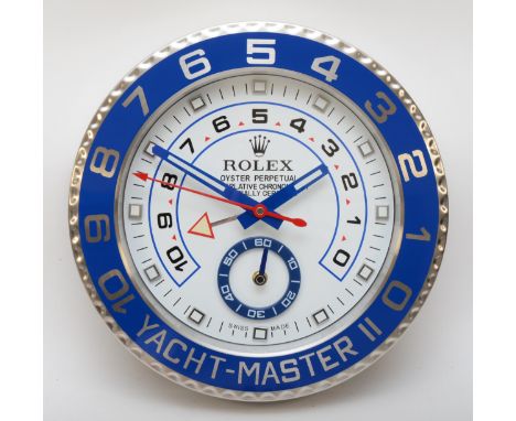 A metal quartz fashion wall clock with copy Rolex Oyster Superlative Chronometer dial, 34cm 