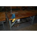 Work Table, 72 in. x 36 in Butcher Block Type Table Top w/Shop Vise