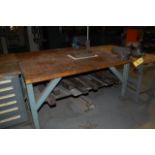 Work Table, 72 in. x 36 in Butcher Block Type Table Top w/Shop Vise