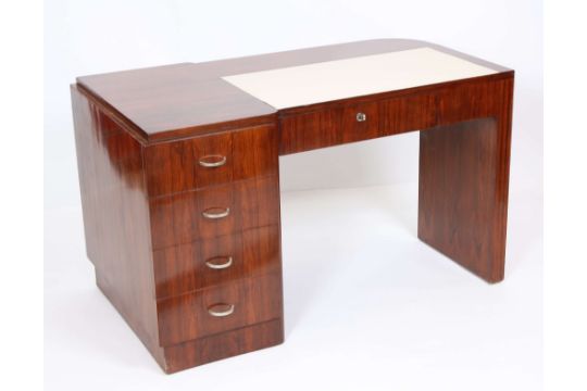 Bureau Art Deco En Palissandre De Rio A Caisson Lateral Gauche Ouvrant A Quatre Tiroirs Et A Un