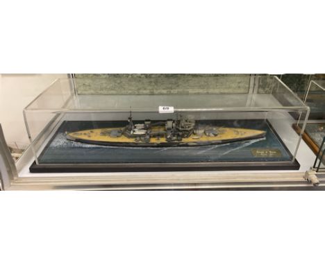 A cased plastic kit model of the Prince of Wales. Scale 1:350, Case L. 77cm.