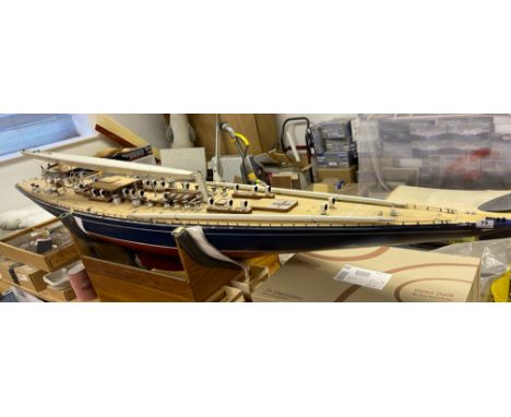 A large scratch built wooden, potentially working, model of 1:16 scale, of the racing yacht Endeavour by John Bertola, L. 246