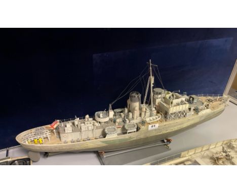 A plastic working model of an English Corvette Naval vessel, L. 88cm. (Radio control obsolete)