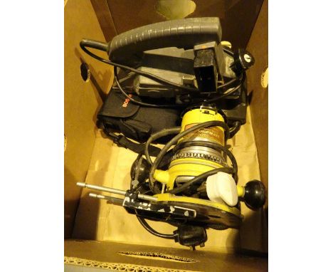 Box of electrical tools including router jigsaw etc