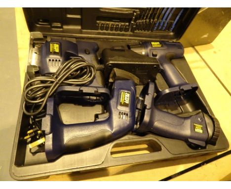 Powercraft case cordless drill jigsaw sander and torch set