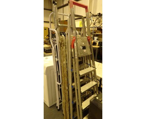 Five sets of aluminium and wooden step ladders