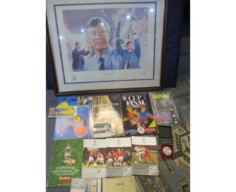 Manchester United Football Club memorabilia to include a limited edition print of Alex Ferguson CBE, signed in pencil to lowe