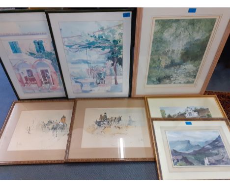 A pair of Frankie Granfield prints, a pair of Wallace Hulley prints and other pictures together with a quantity of late 20th 