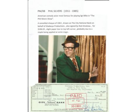 Phil Silvers Comedy Actor Sgt Bilko Signed Cheque With Photo. Good Condition. All signed pieces come with a Certificate of Au