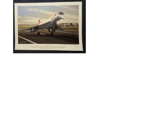 Concorde Limited edition signed print End of an Era. Depicting Concorde landing at Heathrow on 24th October 2003. Size 16 x 1