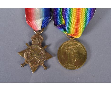 A WWI Durham Light Infantry duo, comprising Victory and 1914-15 Star, awarded to Private R W Henry (9346), listed as 'Wounded