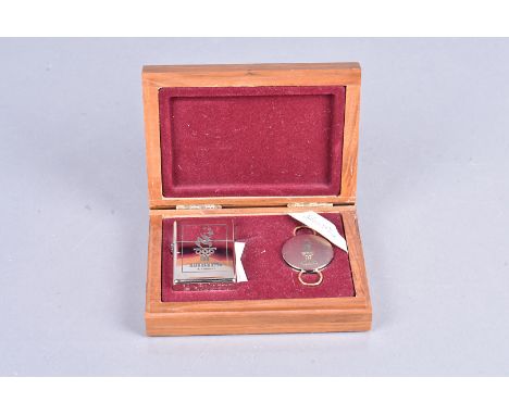 Olympic Games, Atlanta 1996 Lighter and Key Ring set, silver plated case, in fitted wooden retailer's case, Unused, UK postal