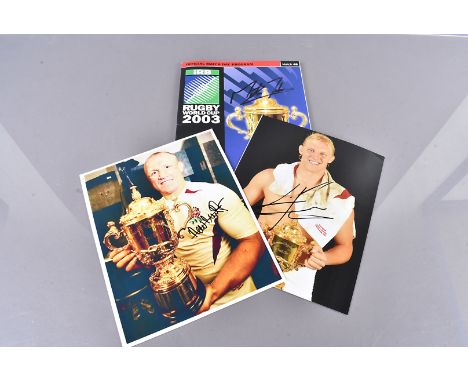 England 2003 RWC winners signed player photographs, both measuring 10" x 8" of Lewis Moody and Neil Back along with an offici