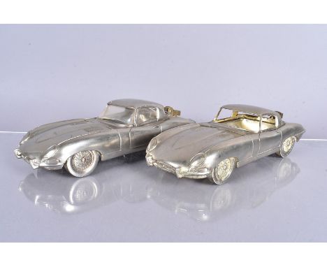 Jaguar, two cast and plated E-Type desk lighter, no postal shipment for this lot the two cast models marked Jaguar and 'Pat P