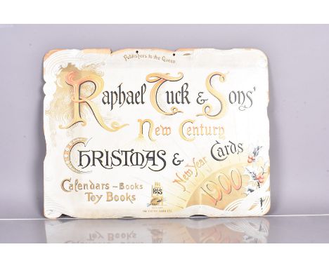 A vintage Raphael Tuck & Sons sign, Publishers to the Queen, 51cm x 38in cardboard, advertising Christmas & New Year Cards 19