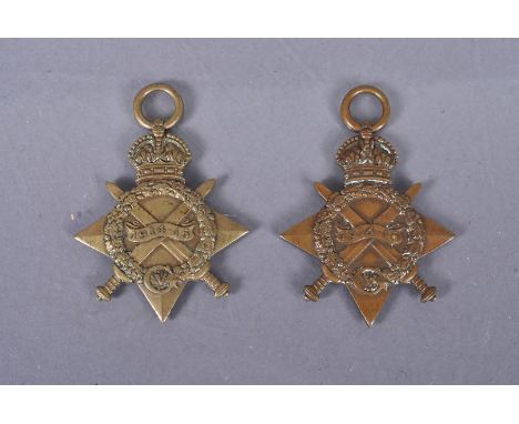 Two WWI 1914-15 Stars, one awarded to Private Wilfred Holloway (17112), South Staffordshire Regiment, the other Private James