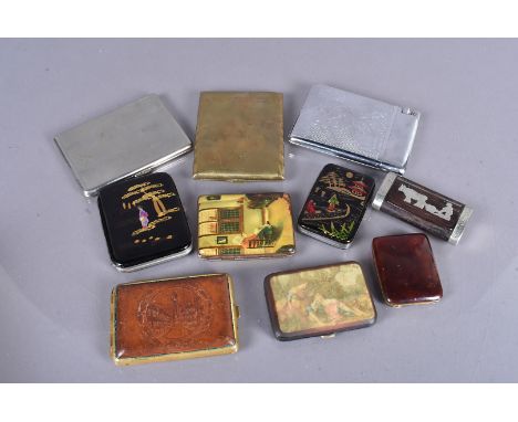 A small collection of cigarette cases, to include a base metal example by Emu, a brass example 'Brit. Zone Germany, Japanese 