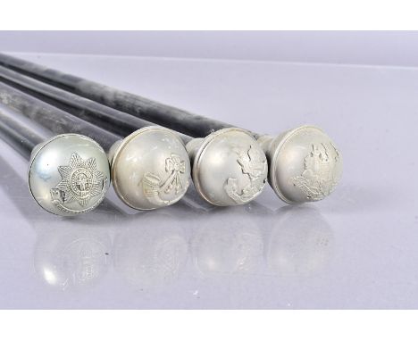 Four Regimental swagger sticks, to include Coldstream Guards, The King's Own Scottish Borderers, Gordon Highlanders and Briti