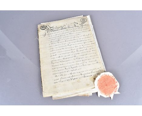 Prussian Manuscript Geneaological Grant of Arms and Pedigree of the Counts von Dyhrn dated 1797, on vellum, granted by Friedr