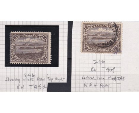 Australia (Tasmania) 1905 3d brown, variety white flaw in upper left on right ornament, BW T45, l/m/mint and variety Vertical