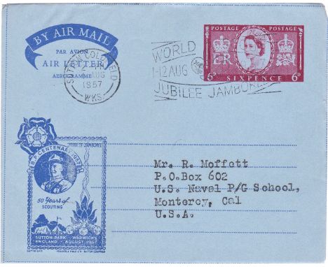 Great Britain 1957 (Aug 1st) First Day Jamboree Slogan on Official Illustrated Air Latter. Very Scarce