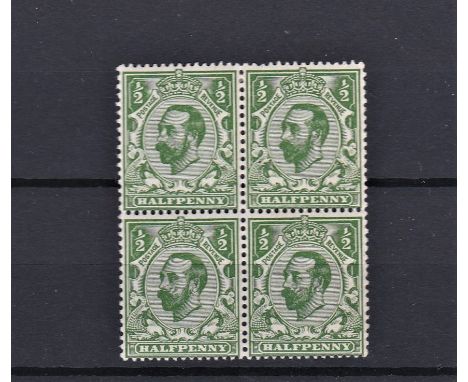 Great Britain 1911 Downey Head 1/2d, deep green, SG N1(3) fresh mint block of four, one very lightly mounted, three u/m. Ligh