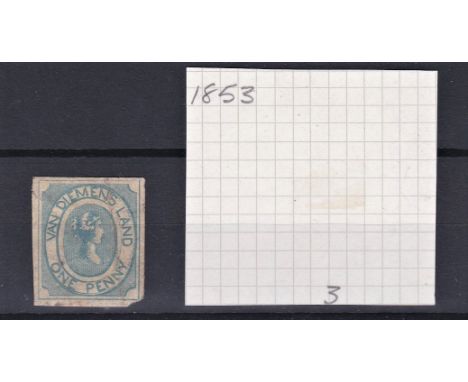 Australia (Tasmania) 1853 1d Pale Blue, SG3, light used, four margins, corner clip lower right clear of design, light crease.