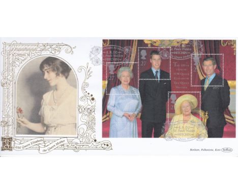 Great Britain FDC 2000 (April 4) Queen Mother 100th Birthday M/S on Benham Gold FDC, Machin H/S